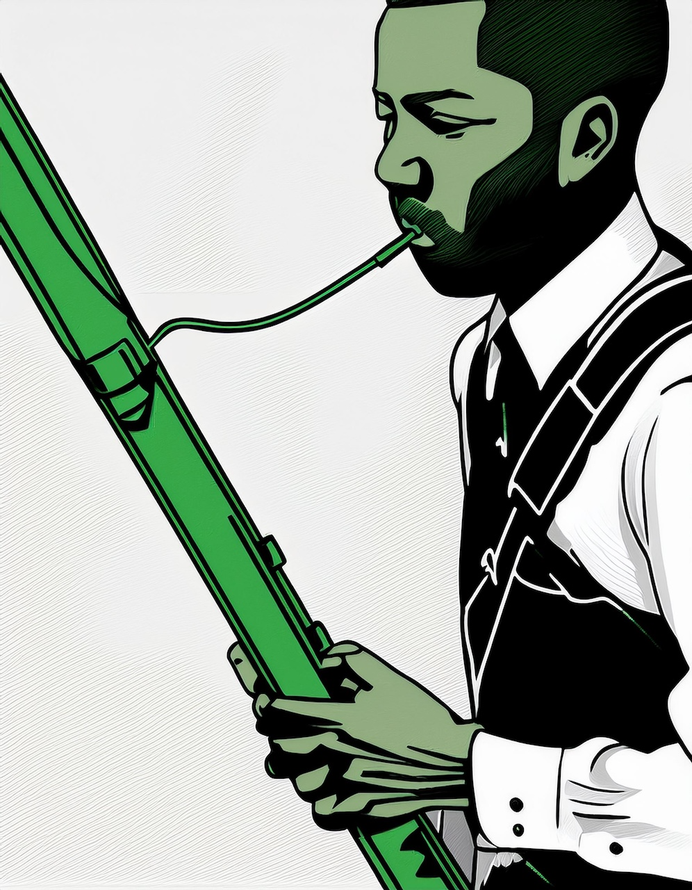 A musician playing the bassoon with proper form